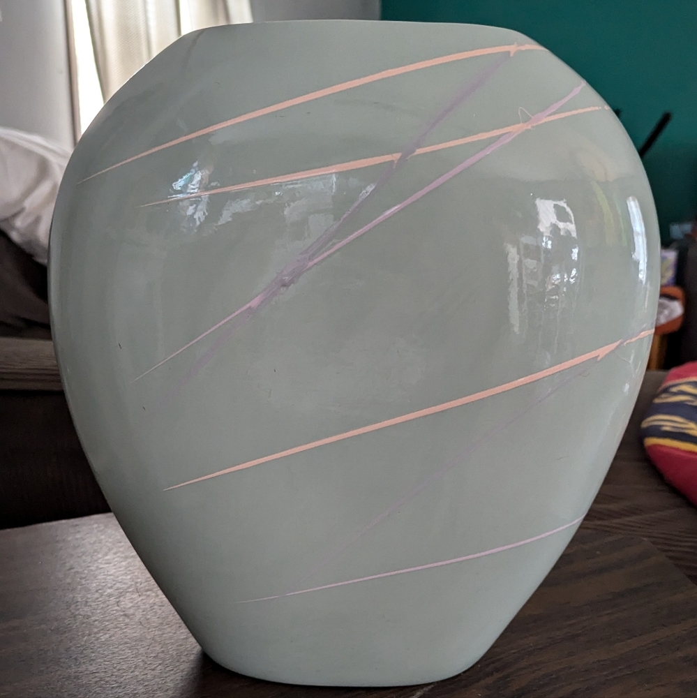 Elegant Pastel Green Vase with Pink Accents